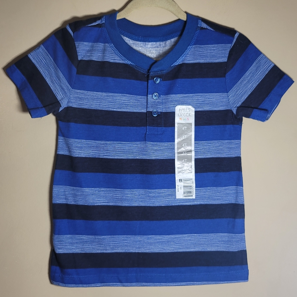 Falls Creek Blue Button Down Shirt with Vertical Stripes